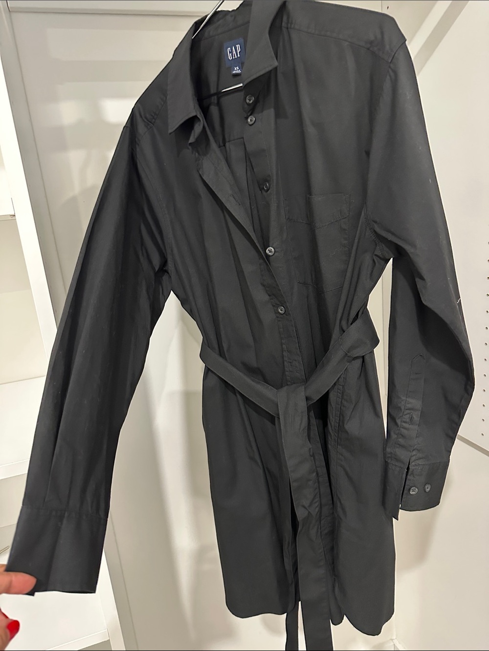 GAP Black Long-Sleeve Shirt Dress with Self Tie
